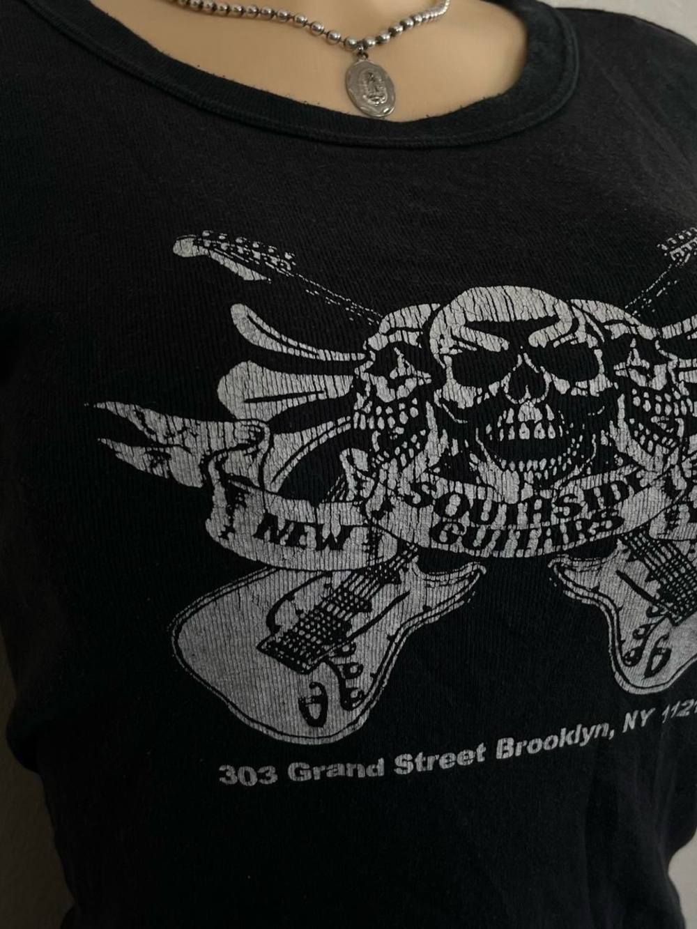 Brandy Melville Black Skull & Guitars Graphic Tee - Picture 2 of 3